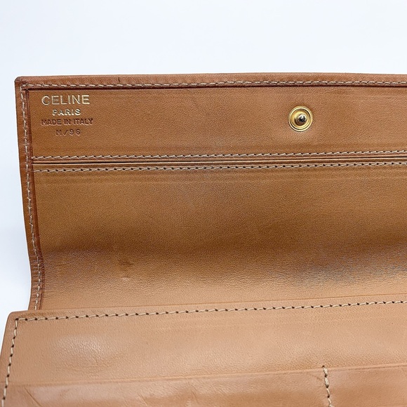 CELINE Macadam Long Wallet Flap Button Leather Wallet in Light Brown - Picture 10 of 14